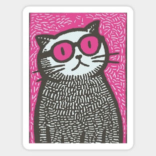 Cool Cat with Pink Glasses | Funny Pop Art Graphic Magnet